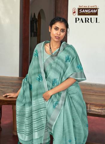 Parul By Sangam Fancy Stylish Summer Wear Linen Saree Collection